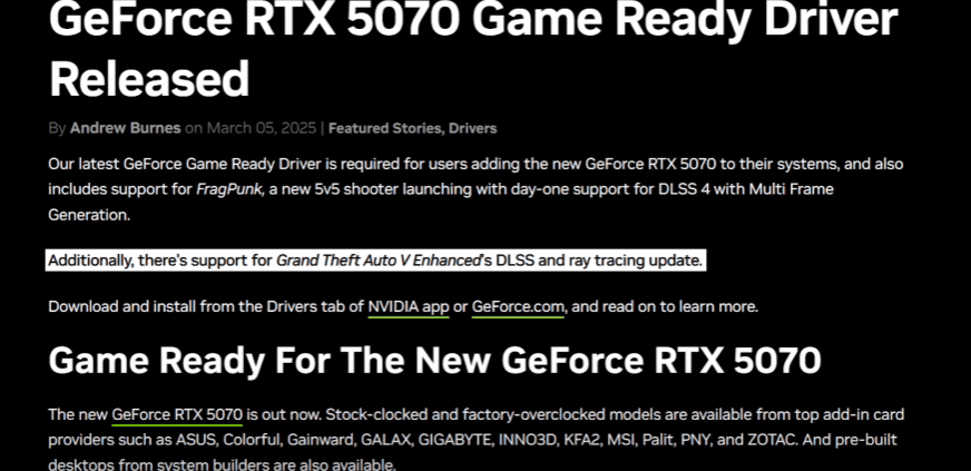 Nvidia Driver update for GTA V